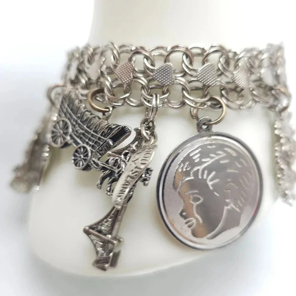 Vintage Sterling Silver Charm Bracelet Huge Travel Collection Rare 1950s 60s MCM - Picture 8 of 16